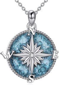 wholesale 925 Sterling Silver Turquoise Created Opal Compass Pendant Necklace for Women and Men-Turquoise Compass