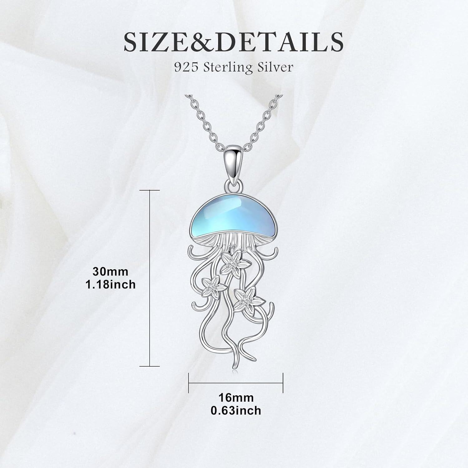 Sterling Silver Larimar Jellyfish Necklace for Women Ocean Jewelry Gift-0-3