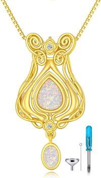 wholesale Gold 925 Sterling Silver Opal Tree of Life Urn Pendant Keepsake Necklace for Ashes Cremation Jewelry with Funnel and Pin Tool Set-E-Opal Urn Necklace