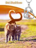 wholesale 925 Sterling Silver and Rose Gold Plated Cat & Squirrel Love Heart Pendant Necklace for Women Girls - 43cm Chain Length-0-5