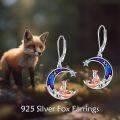 wholesale 925 Sterling Silver Moon & Fox Drop Earrings with Purple Enamel and Stars-0-5