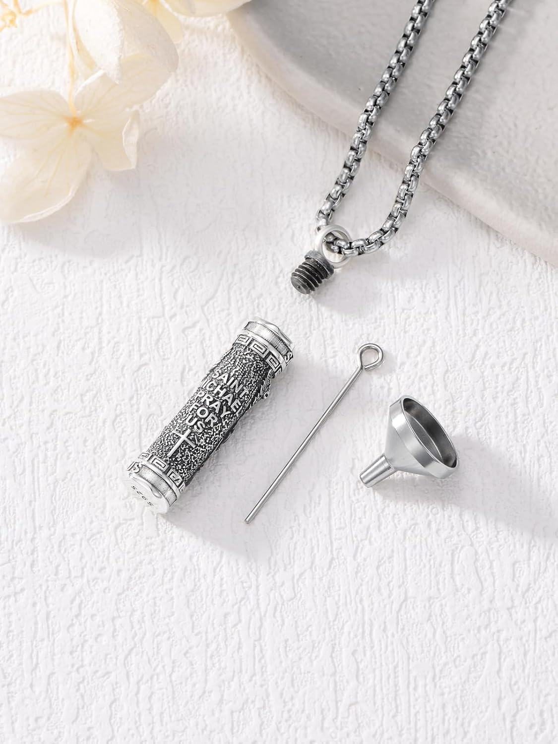  Sterling Silver Stainless Steel St Urn Necklace for Men Women Cremation Pendant Memorial Jewelry -0-4