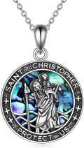 wholesale 925 Sterling Silver Saint Christopher Protect Us Pendant with Abalone Shell and Chain for Men Women Christian Gifts Jewelry 36 + Extender-0-0