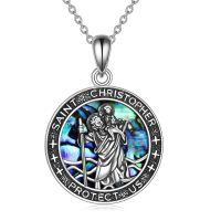 wholesale 925 Sterling Silver Saint Christopher Protect Us Pendant with Abalone Shell and Chain for Men Women Christian Gifts Jewelry 36 + Extender-Saint Christopher Necklace