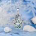 wholesale 925 Sterling Silver Abalone Shell Hamsa Hand with Blue Evil Eye and Om Symbol Pendant Necklace Good Luck Jewelry for Women & Men-0-2