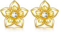 wholesale 14K Solid Floral Diamond Stud Earrings - Elegant s for Women-Yellow