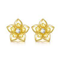 wholesale 14K Solid Floral Diamond Stud Earrings - Elegant s for Women-Yellow