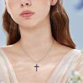 wholesale 925 Sterling Silver Blue Stone Cross Pendant Necklace for Women-0-3