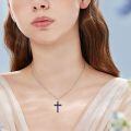 wholesale 925 Sterling Silver Blue Stone Cross Pendant Necklace for Women-0-3