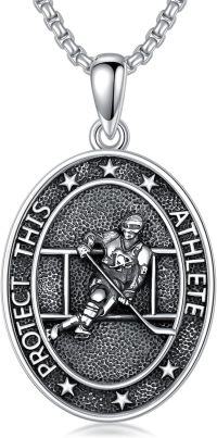 wholesale 925 Sterling Silver Oval Sports Athlete Pendant Necklace - Protect This Athlete Design-Hockey Necklace