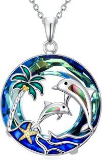 wholesale Dolphin Necklace Dolphin Gifts For Women S925 Sterling Silver 2 Dolphins Blue Crystal Pendant Jewelry Ocean Beach Theme Jewelry Birthday Gift For Dolphins Lover Women -undefined