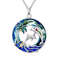 TOUPOP Sterling Silver Blue Crystal Dolphin Pendant Necklace-undefined