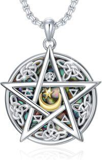 wholesale 925 Sterling Silver Celtic Knot Triple Moon Goddess Star Pendant Necklace-Pentagram Necklace - Abalone