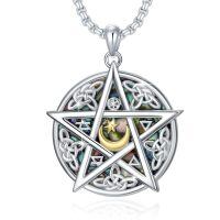 wholesale 925 Sterling Silver Celtic Knot Triple Moon Goddess Star Pendant Necklace-Pentagram Necklace - Abalone