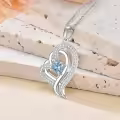 TOUPOP Sterling Silver Aquamarine Double Heart Pendant Necklace-0-3