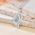 TOUPOP Sterling Silver Aquamarine Double Heart Pendant Necklace-0-3