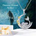 wholesale 925 Sterling Silver Moon & Star Mermaid Pendant Necklace for Women Wife Gifts-0-2