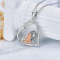 wholesale 925 Sterling Silver Heart-Shaped Lion Pendant Necklace with Cubic Zirconia Stones for Women Girls  48cm Chain Length-0-2