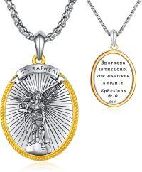 wholesale 925 Sterling Silver St Raphael Guardian Angel Pendant with Bible Verse Ephesians 6:10 - Religious Gift for Men and Boys-Archangel Raphael
