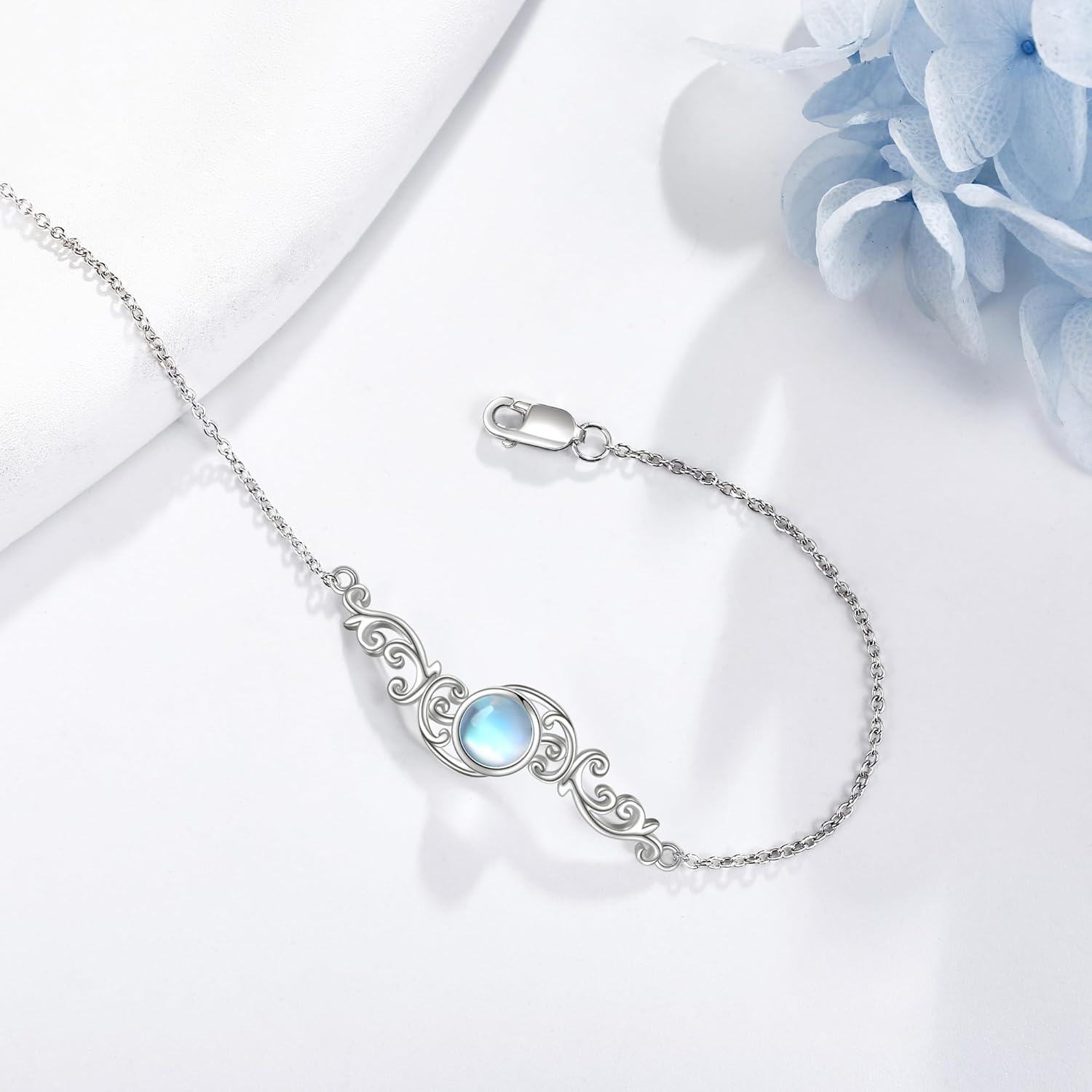 wholesale 925 Sterling Silver Moonstone Filigree Chain Link Bracelet for Women-0-2