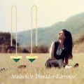 wholesale 14K Gold Green Stone Triangle Drop Threader Earrings-0-5