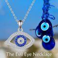 wholesale 925 Sterling Silver Evil Eye Crystal Blue Stone Pendant Necklace for Women-0-1