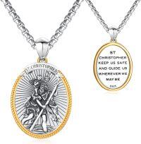 wholesale 925 Sterling Silver St Christopher Pendant Necklace with Chain - Religious Gift for Men Women Boys Girls-St Christopher-2