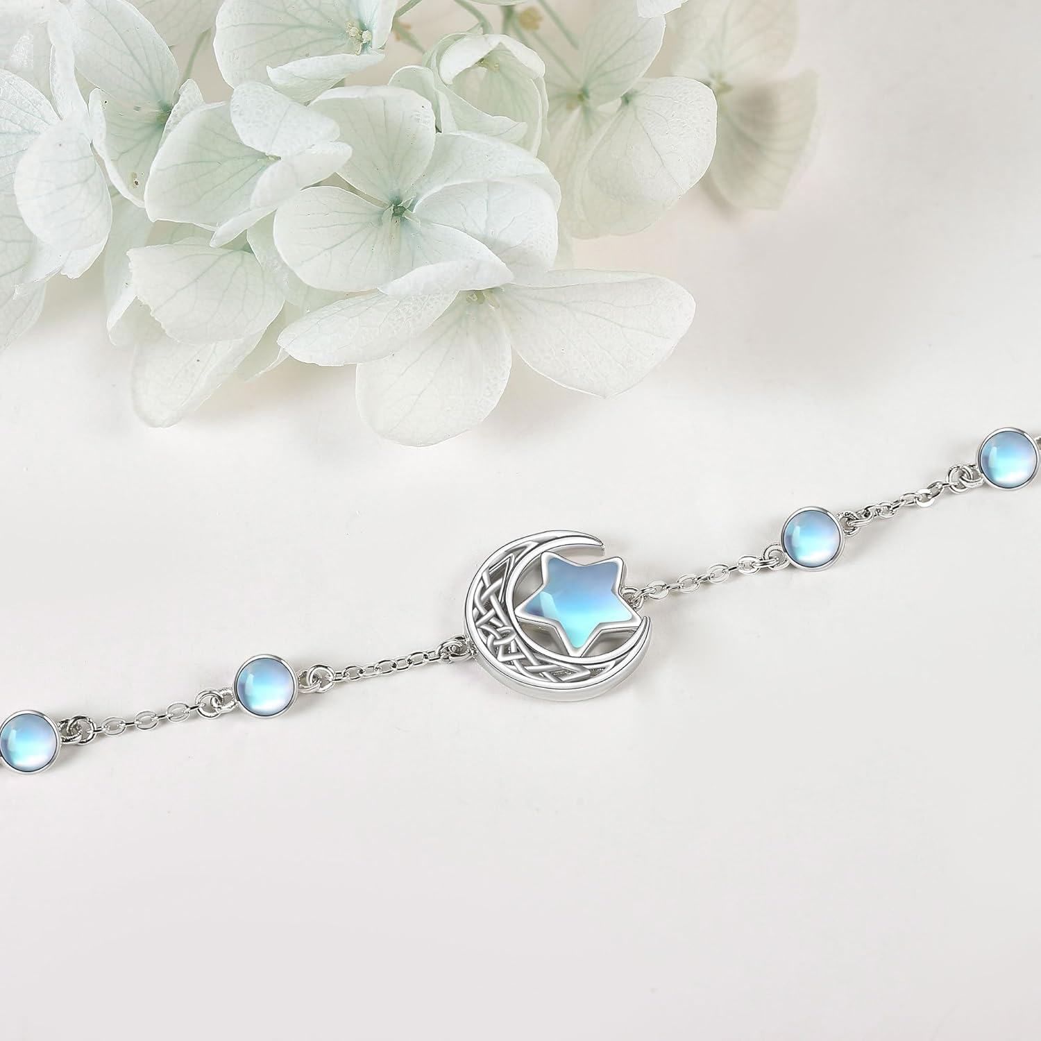 Silver Moonstone Star & Crescent Adjustable Bracelet - 925 Sterling Silver s for Women and Girls-0-3