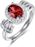 wholesale S925 Sterling Silver with 1Ct Natural Garnet Lotus Flower Ring Adjustable Size for Women-0-0
