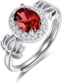 wholesale S925 Sterling Silver with 1Ct Natural Garnet Lotus Flower Ring Adjustable Size for Women-01 Jan - Garnet