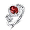 wholesale S925 Sterling Silver with 1Ct Natural Garnet Lotus Flower Ring Adjustable Size for Women-0-0