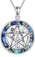 wholesale 925 Sterling Silver Round Abalone Shell Inlay Pentagram Wicca Witchcraft Pendant Necklace for Women Girls  48cm Chain Length-0-0