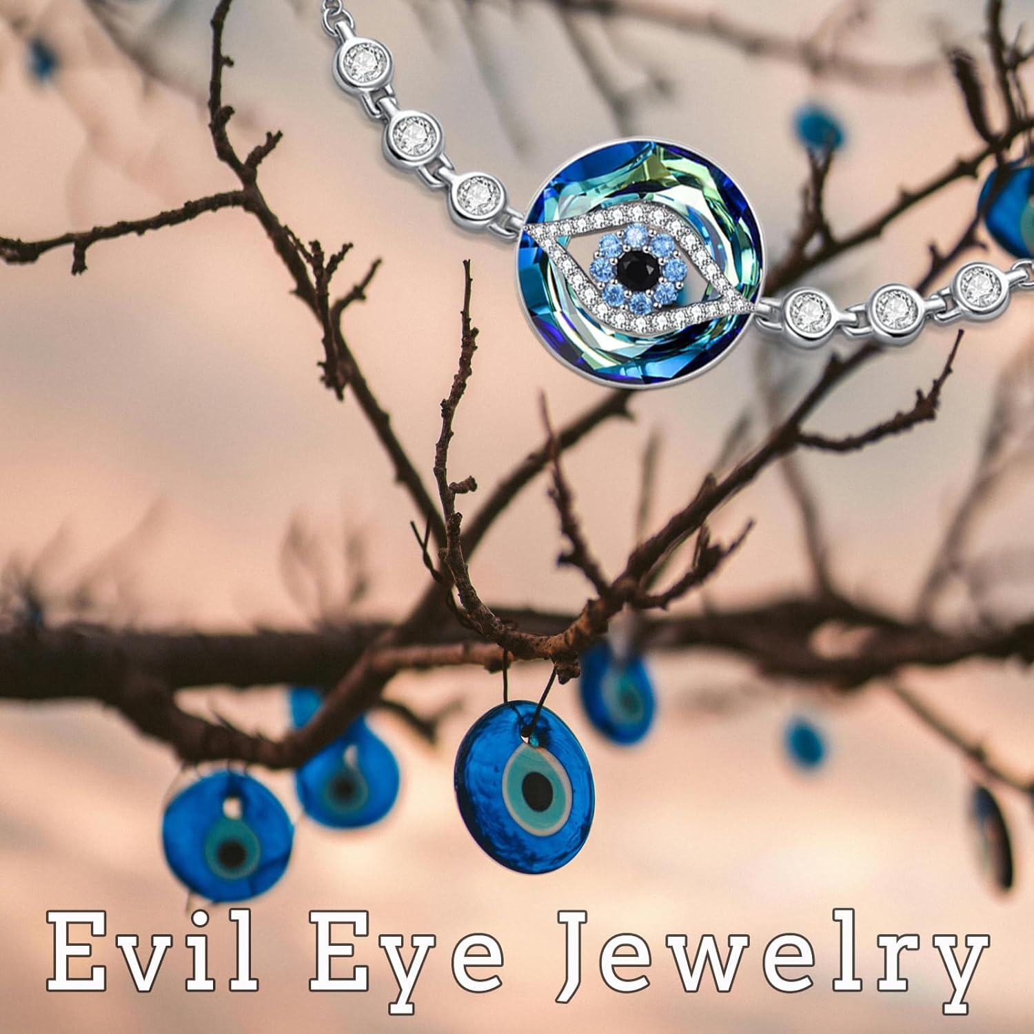 Sterling Silver Crystal Evil Eye Necklace Pendant for Women Protection Good Luck Gift-0-2