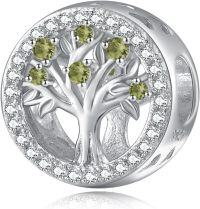 wholesale 925 Sterling Silver Tree of Life Birthstone Charms for Bracelets-08 Aug - Peridot