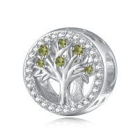wholesale 925 Sterling Silver Tree of Life Birthstone Charms for Bracelets-08 Aug - Peridot