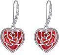 wholesale 925 Sterling Silver Red Rose Heart Shape Garnet Gemstone Filigree Drop Earrings for Women Girls Gift-0-0