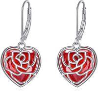 wholesale 925 Sterling Silver Red Rose Heart Shape Garnet Gemstone Filigree Drop Earrings for Women Girls Gift-Rose