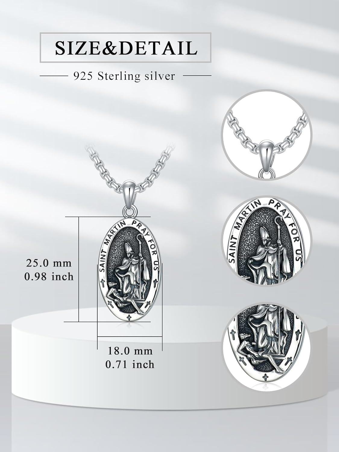 wholesale 925 Sterling Silver St Martin Pendant Necklace with Stainless Steel Chain Religious s for Men & Women-0-1