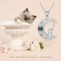 wholesale 925 Sterling Silver Moon & Cat Pendant Necklace for Women Girls - Gifts for Cat Lovers-0-3