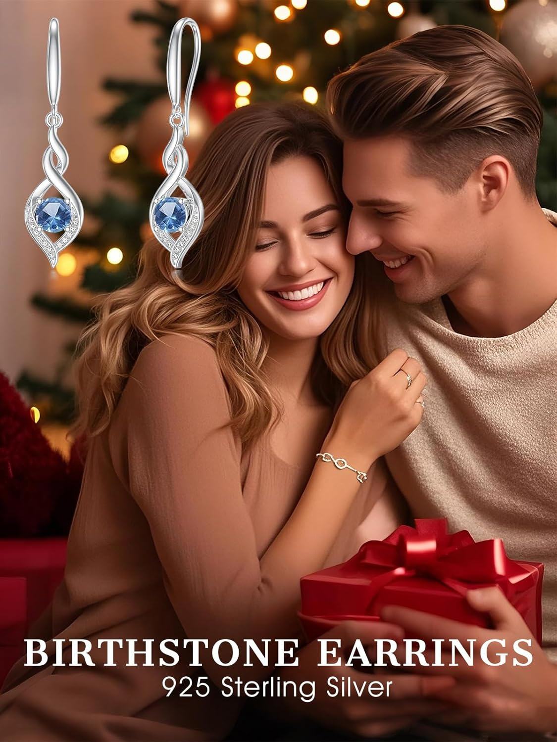 wholesale Sterling Silver December Topaz Infinity Birthstone Dangle Drop Earrings 22.9mm-0-2