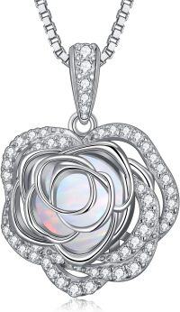 wholesale  Sterling Silver 12 Birthstone Rose Pendant Necklace Mother s Day Gift -10-Oct-Opal