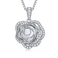 wholesale 925 Sterling Silver 12 Birthstone Rose Pendant Necklace Mother s Day Gift-10-Oct-Opal