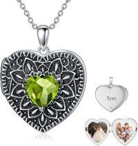wholesale  Sterling Silver Birthstone Gemstone Heart Photo Locket Necklace Holds 2 Pictures Jewelry Gift -05 May-06 June-12 December-11 November-02 February-10 October-09 September-04 April-07 July-08 August-01 January-03 March