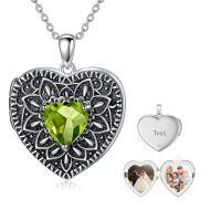 wholesale 925 Sterling Silver Birthstone Gemstone Heart Photo Locket Necklace Holds 2 Pictures Jewelry Gift-05 May-06 June-12 December-11 November-02 February-10 October-09 September-04 April-07 July-08 August-01 January-03 March
