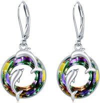 wholesale S925 Sterling Silver Crystal Dolphin Earrings for Ocean Sea Animal Lover Women-Purple