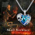 wholesale 925 Sterling Silver Heart-Shaped Pendant w/ Blue Crystal & Skull Charm on 20 + Extender Chain-0-4