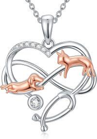 wholesale 925 Sterling Silver Infinity Heart Cat Pendant Necklace with Rose Gold Plated Animal Charms and Cubic Zirconia Stones Gift for Women-Veterinary gifts