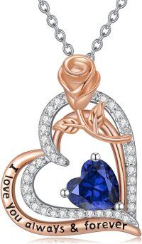 wholesale 925 Sterling Silver Rose Birthstone Necklace Heart Pendant Jewelry Gift for Women-09-September