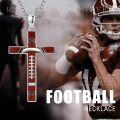 wholesale 925 Sterling Silver Red Enamel Football Cross Pendant Necklace  for Women and Men-0-4
