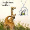 wholesale 925 Sterling Silver Heart-Shaped Green Stone Mother and Baby Giraffe Pendant Necklace for Women Girls Gifts Jewelry 48cm Chain Length-0-1
